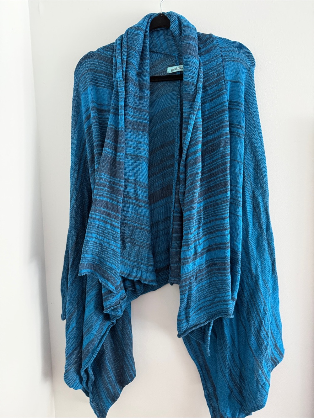 Diva Teal-Blue Striped Draped Open-Front Cardigan